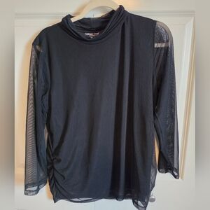 Coldwater Creek Black Mesh sheer Layering Top mock neck